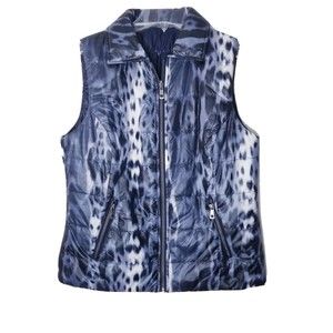 Conrad C Collection Quilted Vest Women Size 4 Dark Blue Black White Reversible